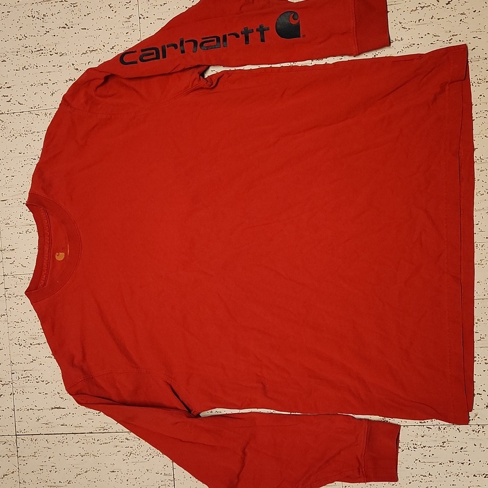 Carhartt Red Spell Out Logo Long Sleeve Shirt